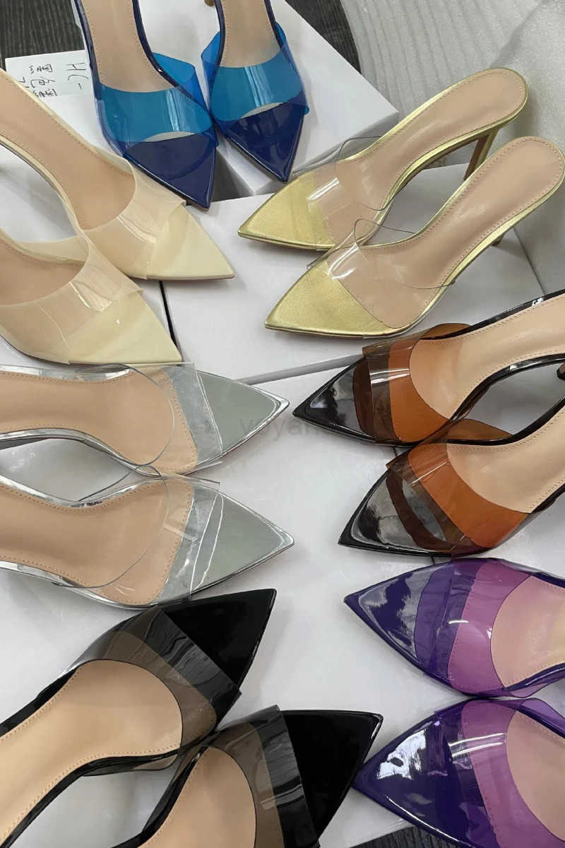 New Summer Wens High-heeled Sandals Simple Transparent High-heeled Slippers Stiletto Pointed Open-toed Slippers Mes Z250304