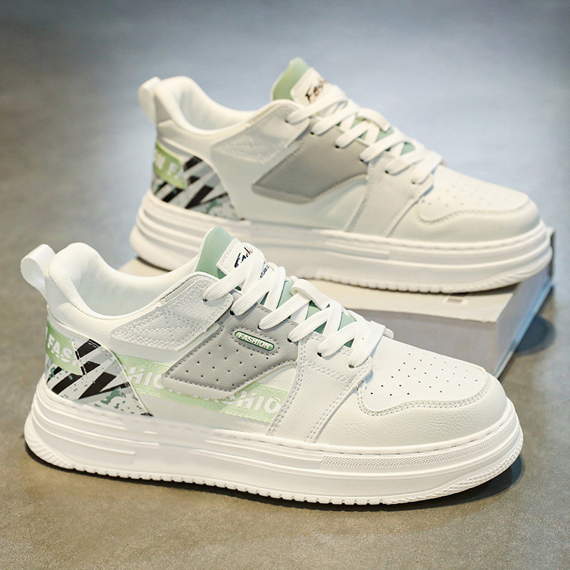 Men's Designer Shoes Spring And Autumn New Leather Breathable Casual White Thick Sole Increased Mesh Inner Sports Board Shoes Fashionable White S