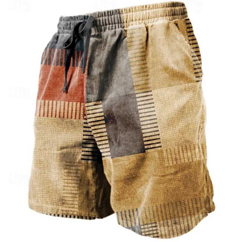 Vintage Patchwork Pattern Beach Short For Men Fashion Casual Summer 3D Fake Cloth Printed Short Pants Loose Street Swim TrunksT250304