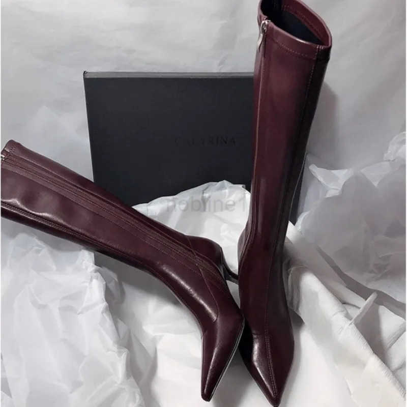 Winter New Thin Heel Cotton Boots Wens Fion Pointed Side Zipper Anti-slip Wear-resistant High Boots Z250304