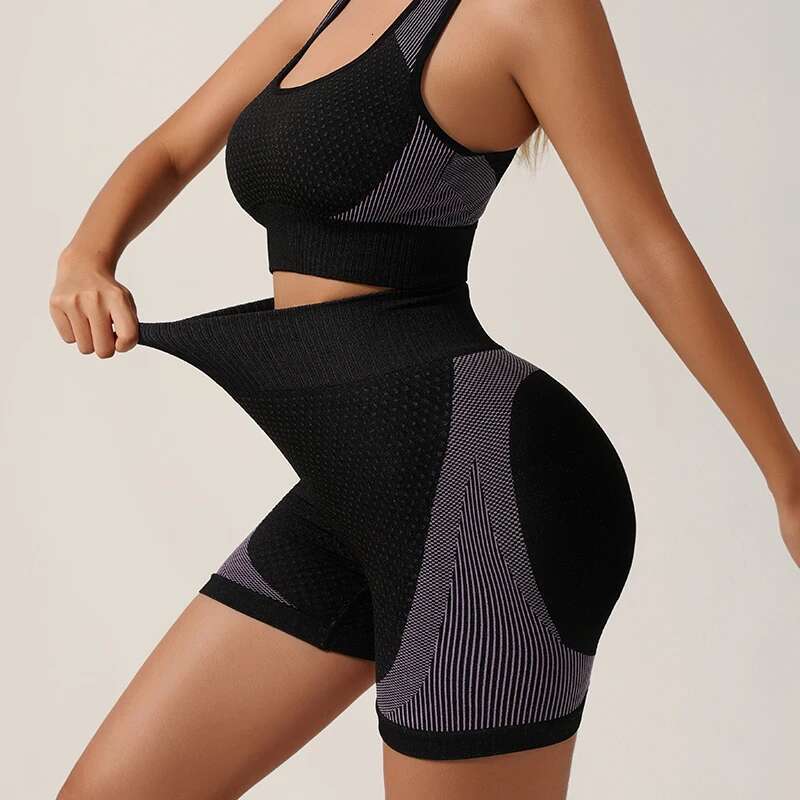 Seamless Yoga Sports Set Fiess Shorts Bra Women Tops Leggings 2 Piece Suits Running Workout Gym Female Vest Clothing