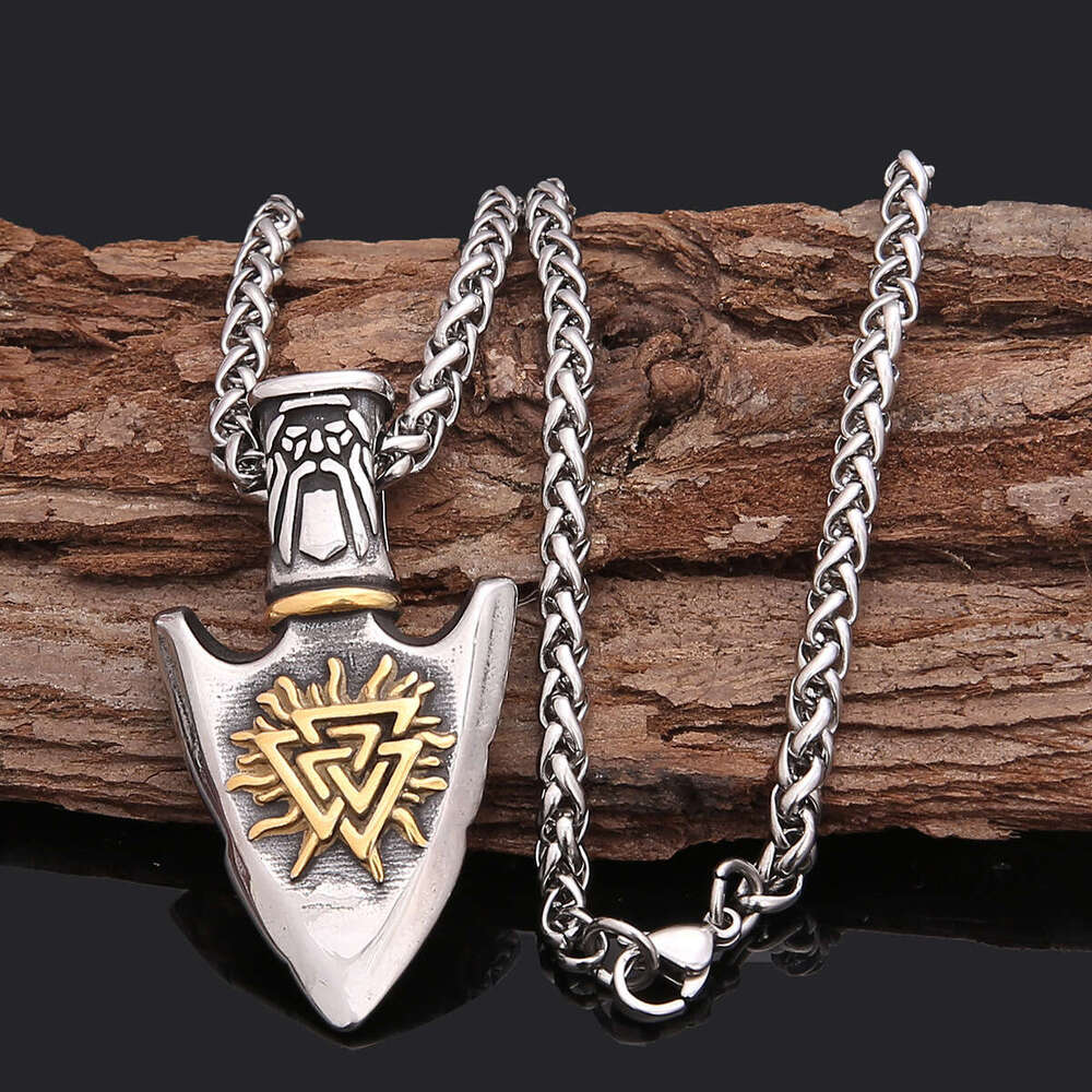 Jewelry Hip Hop Necklace Stainless Shield Pendant New Titanium Steel Orchid Chain Men's Viking