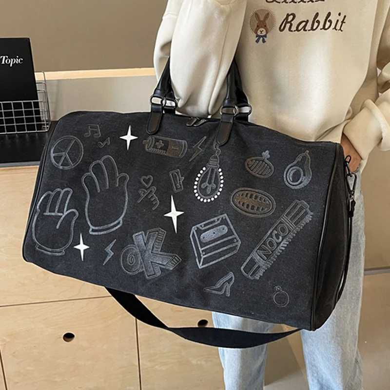 Graffiti Travel Bag Womens Short Distance Business Trip Large Capacity Luggage Handbag Dry Wet Separation Sports Fitness Bag Y250304