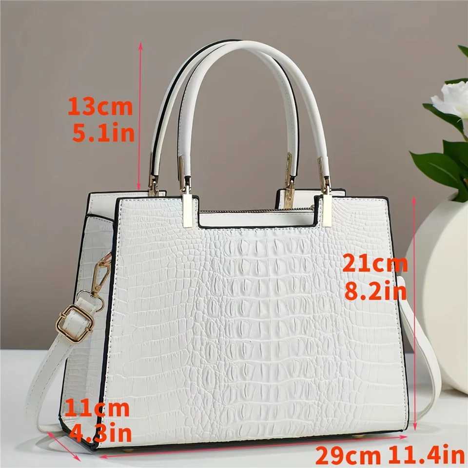 Faux Leather Crocodile Pattern Tote Handbag - Chic Purse with Shoulder Strap Z250303