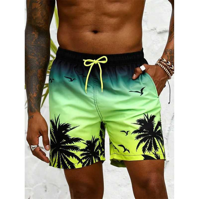 Palm Tree Pattern Beach Shorts Men Gradient 3D Printed Swim Trunks Summer Breathable Short Pants Loose Board Shorts StreetwearT250304