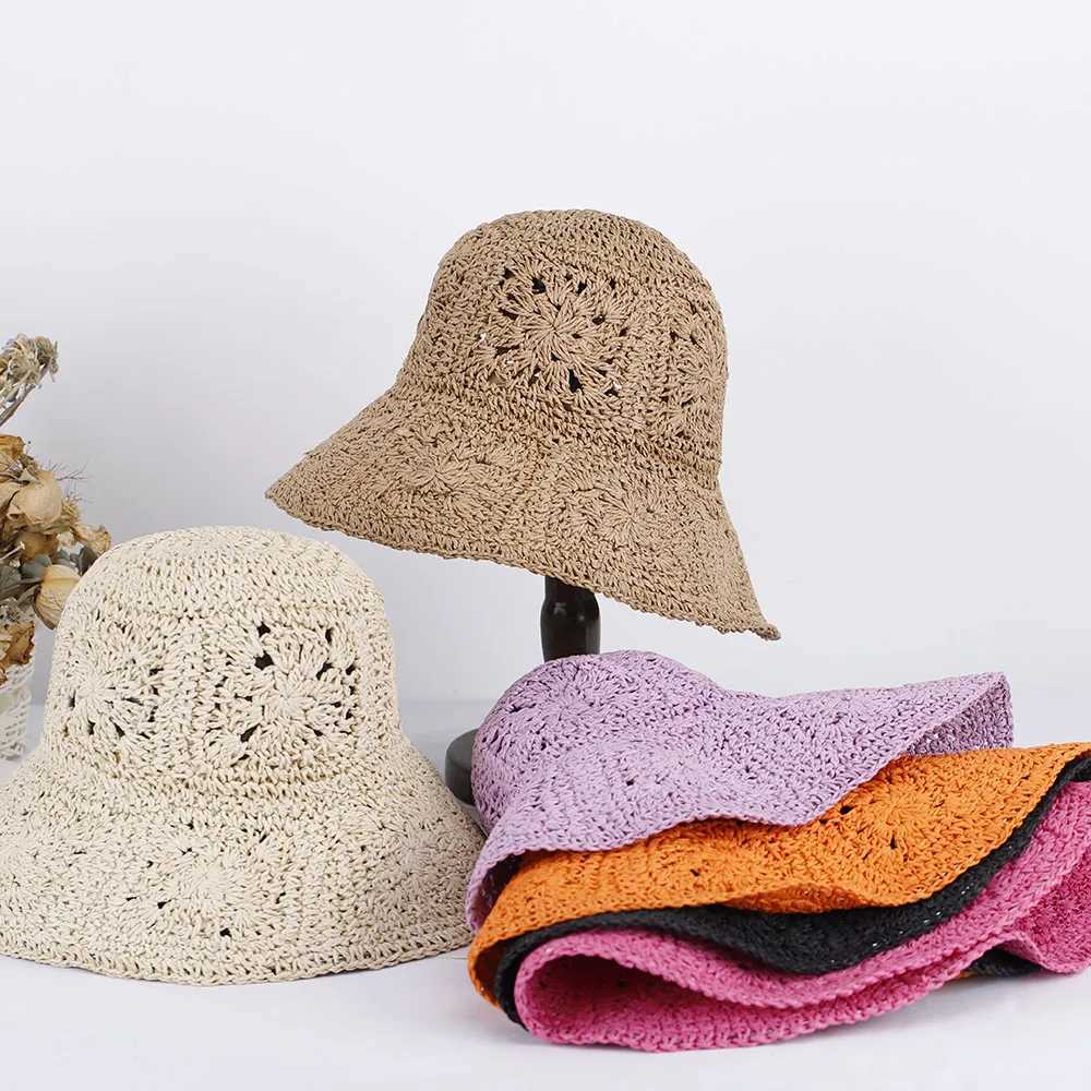 NEW Women Str Hats crochet hat bucket hat UV Protection Sun Visor Beach Hats Women Visors Foldable Female Women Summer Sun hatXJ250304
