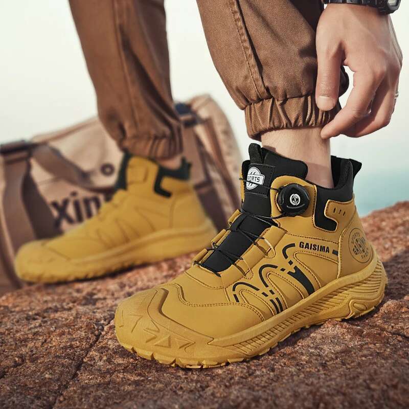 Street Yellow Men's Biker Fashion Design Knob Motorcycle Men British Style Casual Outdoor Leather Ankle Boots Man