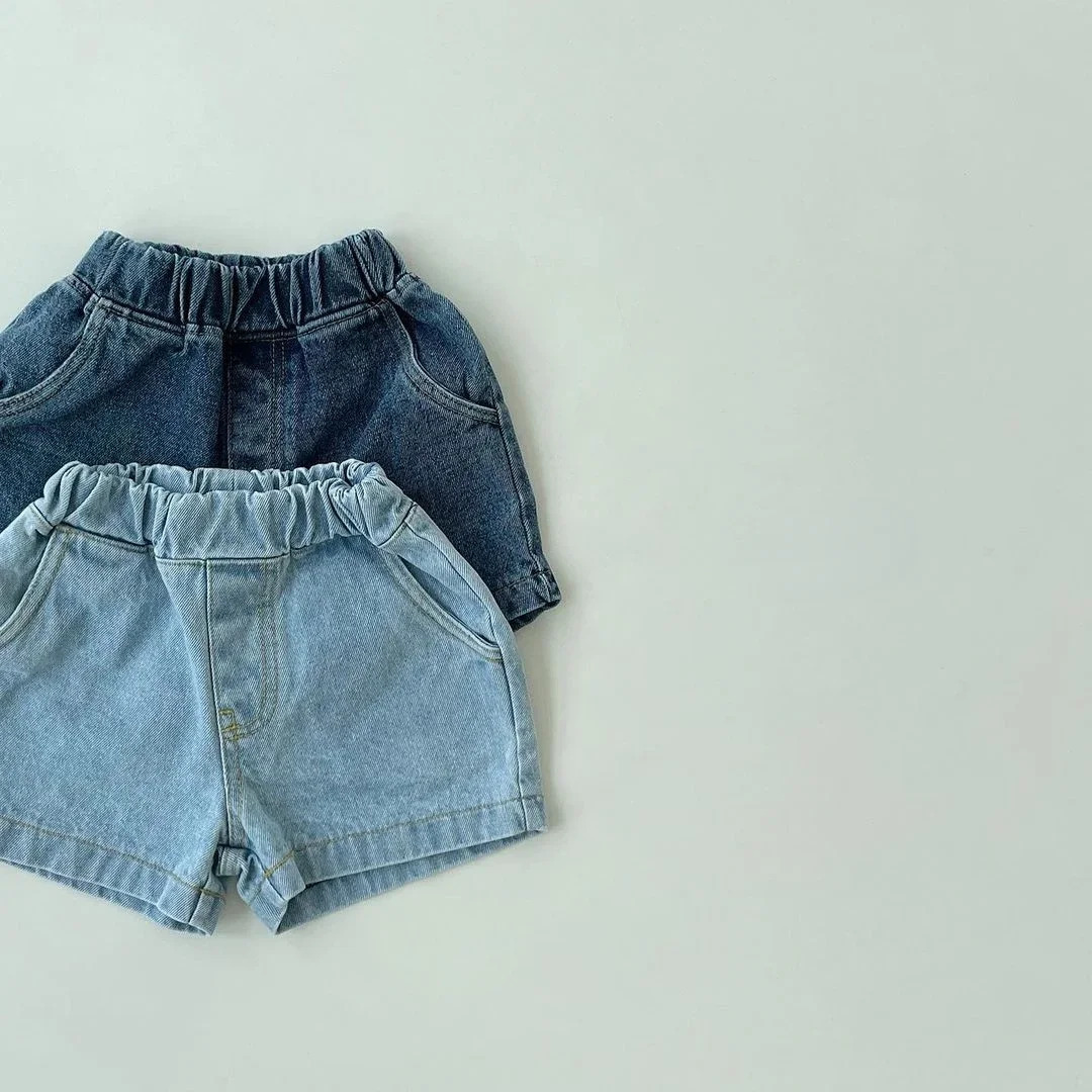 8482 Baby Boys Shorts Summer Korean Solid Color 1-7Year Kids Pocket Pants Denim Shorts 250304