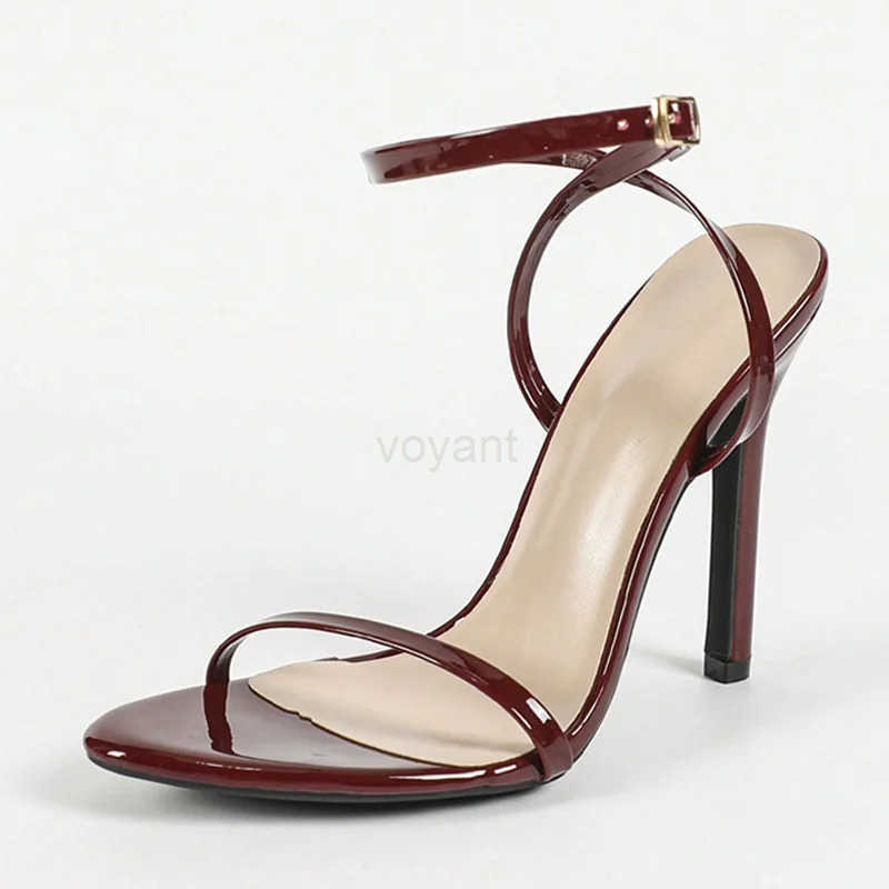 Liyke Wine Red Ankle Strap Designer Sandals 2025 Summer Fi Open Toe Thin High H Wedding Banquet Shoes Wen Sandalias Z250304