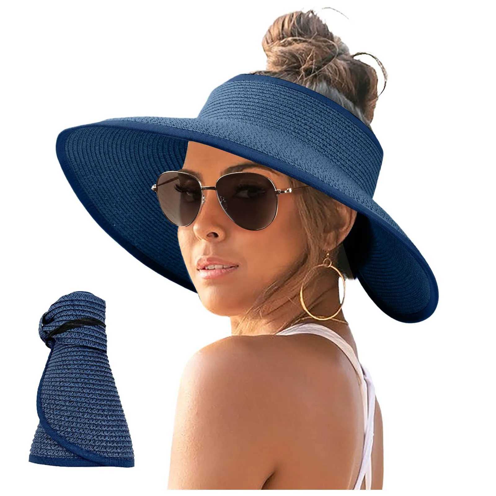 Womens Swim Hat Womens Sunshade Hat Korean Edition Women Open Top Big Sunscreen Sun Hat No Top Foldable Hat Big Visor Hat WomenXJ250304