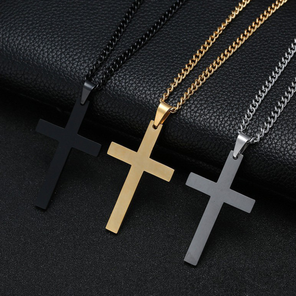 Classical Christian Cross Pendant Necklace for Men Women HipHop Religious Sweater Long Chain Smooth Surface Cross Jewelry Necklaces Women Fashion Gift