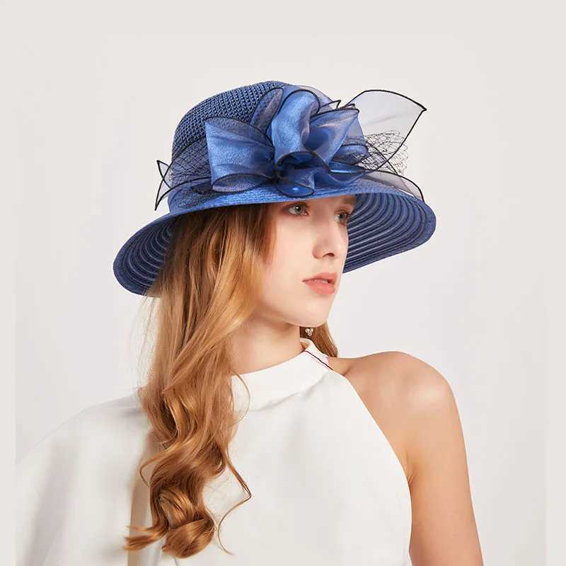 Womens summer hat Organza flower mesh sun hat vacation beach hat wide brimmed sun hat sun protection sombreros de mujerXJ250304
