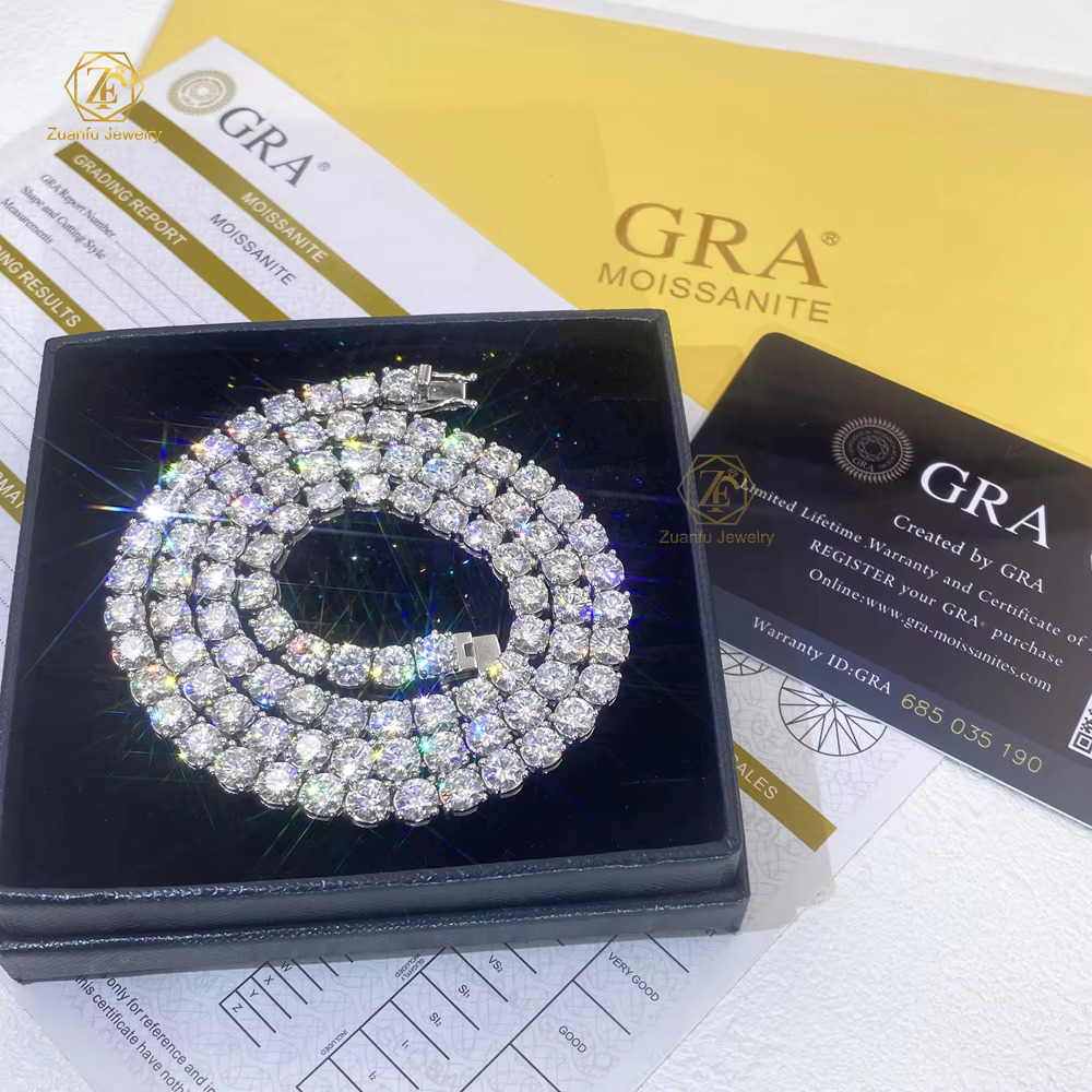 Wholesale Hip Hop Sterg Sier VVS Moissanite Dia White Gold Cluster Tennis Chain Bracelet Necklace for Men Women