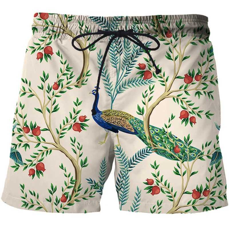 Summer Woods Peacock Short Pants Women Men 3D Printed Swimsuit Swim Trunks Beach Shorts Skateboard Sport Cool Gym Ice ShortsT250304