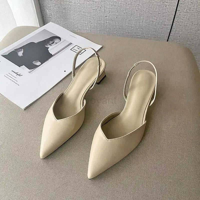 2024 Summer New Pointed Back Trip Mid-heel Sandals for Wen Baotou Fi Shoes Thick Heel Sandals Z250304