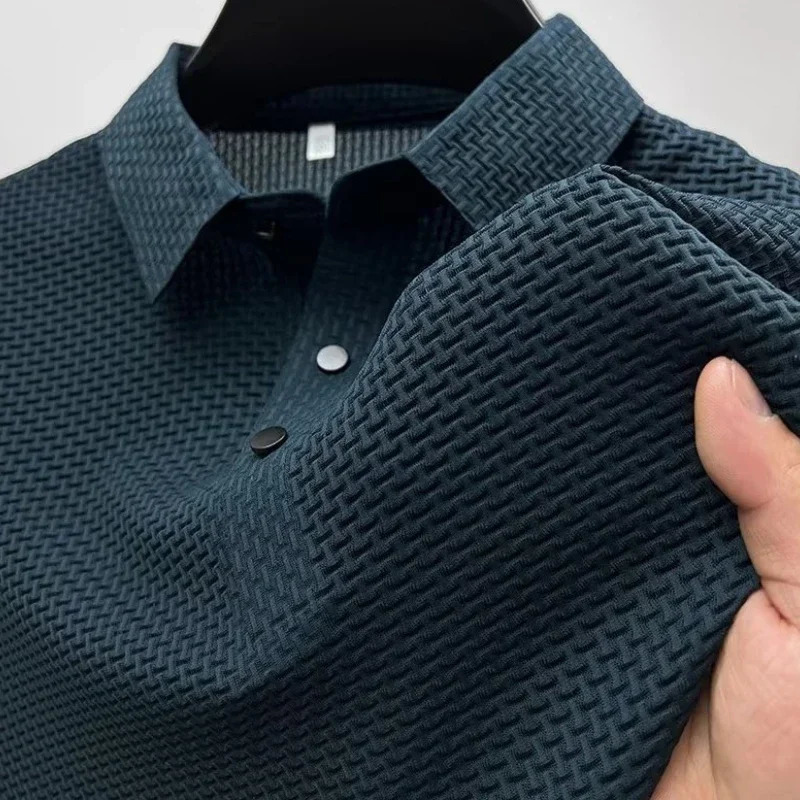 Clothes Summer Mens Short Sleeve T-shirt Ice Silk Cool and Breathable POLO Shirt Business Casual Sweat-absorbing Top 250304