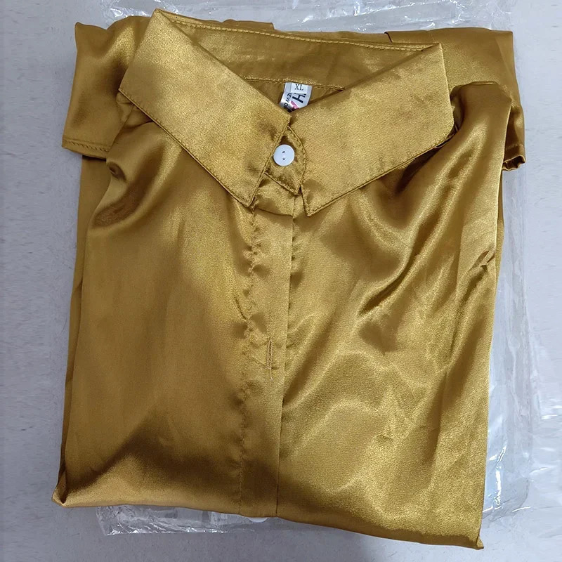 Quality Women Shirt Elegant Office Button Up Long Sleeve Shirts Momi Silk Crepe Satin Blouses Business Ladies Top 250303