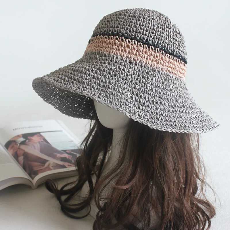 New Fashion Simple Portable Summer Beach Hat Female Casual Panama Hat La Brand Women Flat Brim Str C Girls Sun Hat BobXJ250304
