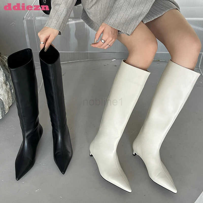 New Brown High Modern Boots For Wen Fem Shoes 2024 Fion Square Luxury Low Heel Pointed Toe Ladies Knee Wern Boots Z250304