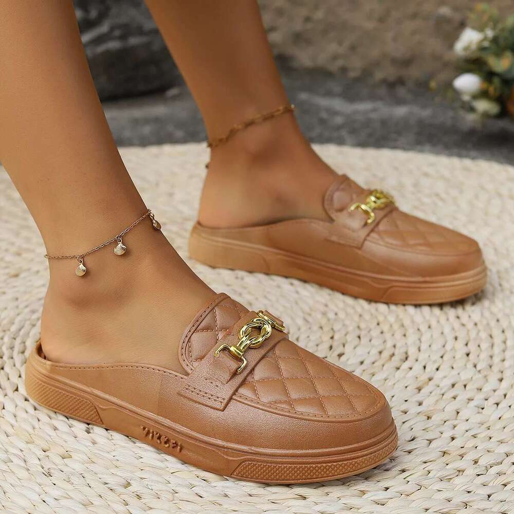 And Women Spring Summer New PVC Fashion Home Casual Wear Thick Soled Women's Shoes Daily Round Head Half Sandals 's