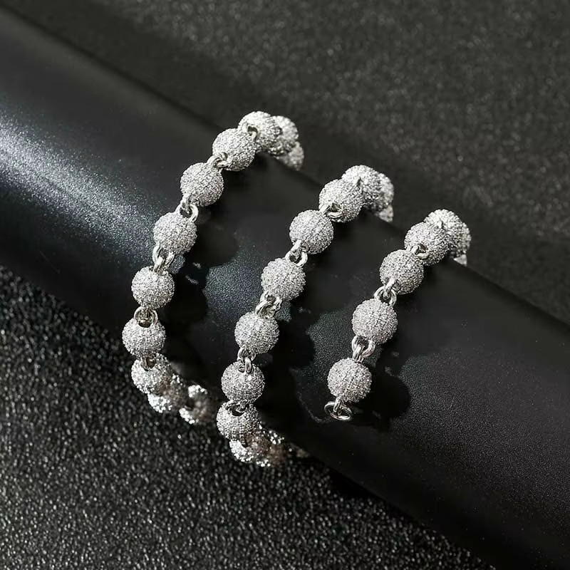 Pass Dia Tester Hip Hop Sterg Sier GRA Paved Iced Out 10mm VVS Moissanite Cuban Ball Beads k Chain for Men