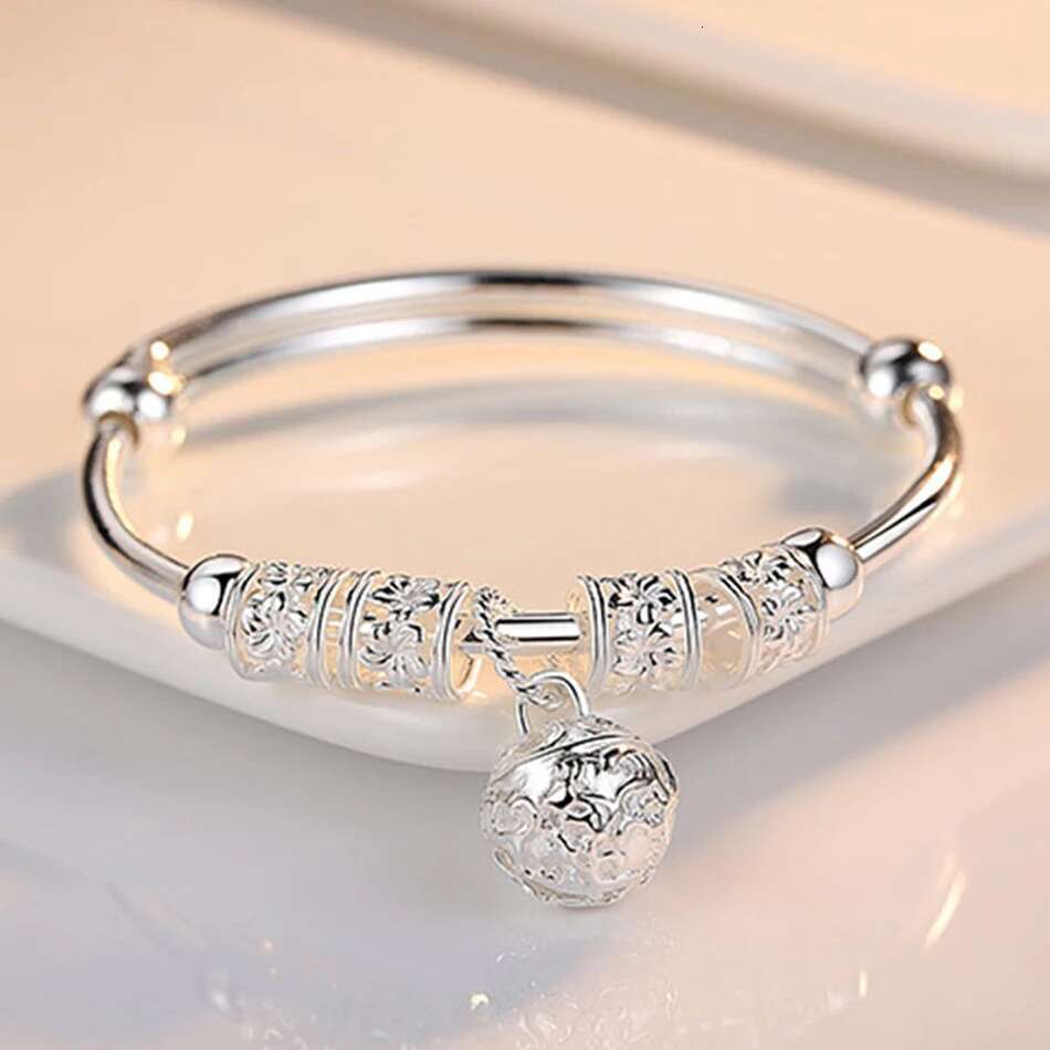 Fine Sterg Sier hollow Bells ball bangles adjustable Bracelets for Women Fashion Holiday gifts Party wedding Jewelry