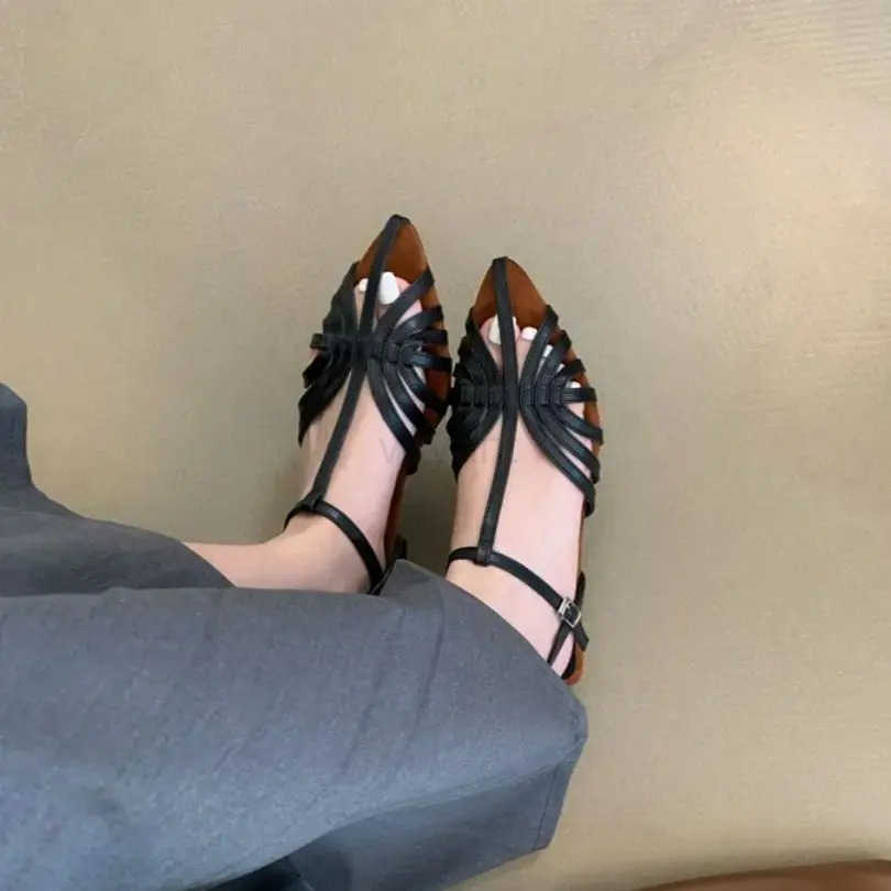 Bailamos Wens Gladiator Sandals Ran Literary Style Hollow Fem Beach Shoes Sandals Hollow Wrap Buckle Dress Shoes M Z250304