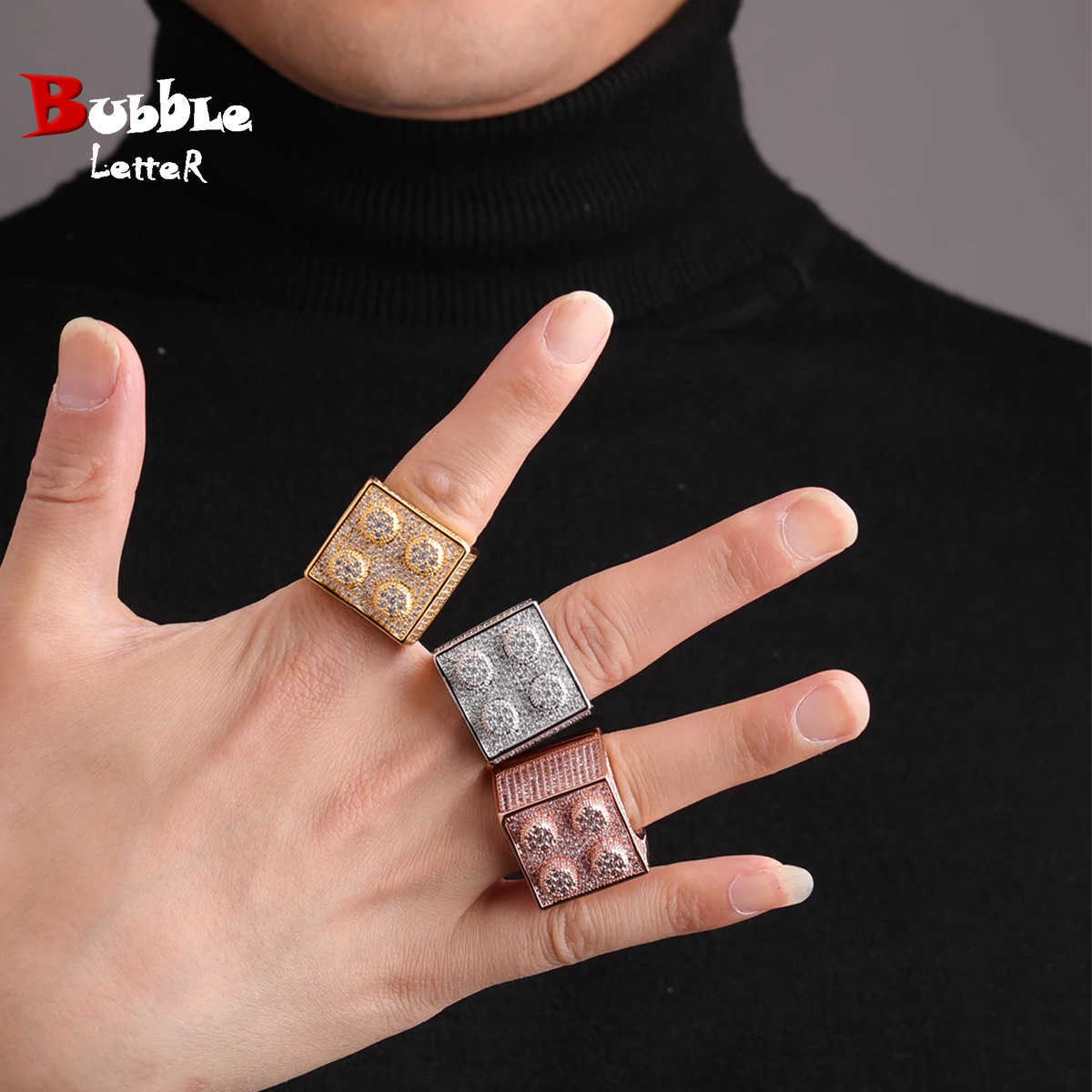 Couple Rings Hip hop style dice ring real gold electroplating fashionable and personalized trendy ring mens hip-hop ring H25303