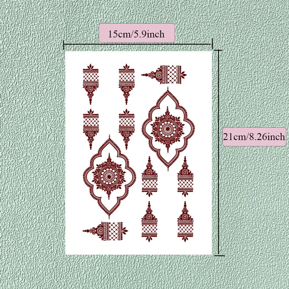 Waterproof Brown Henna Tattoo Stickers for Women Temporary Tattoos Hand Flower Wedding Festival Body Art 250219