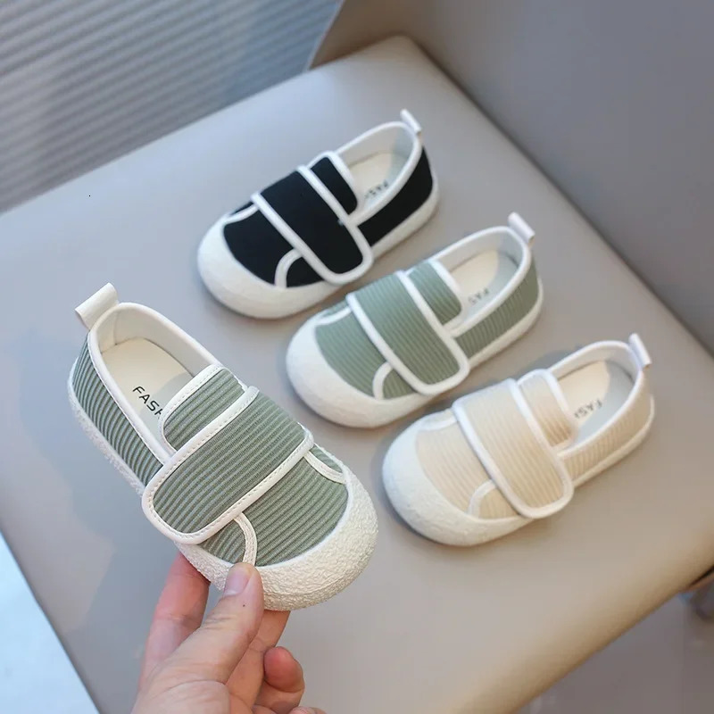 Striped fabric baby shoes slip on shallow every day girls and boys sports skin friendly childrens H09101 250303
