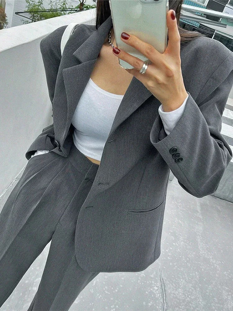 Fashion England Style Blazer Set Women Business Twopiece Suit Ladies Korean High Waist Wideleg Pants and Jacket 250225