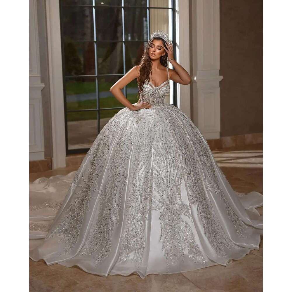 Wedding Dresses, Organza Backless Court Gown, Shining Sequins, Bridal Customized Dress