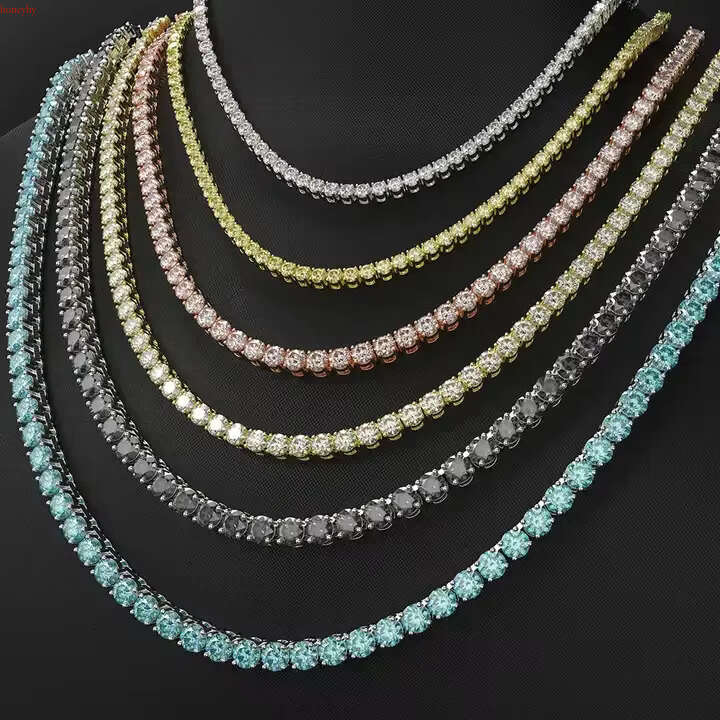 Fine Jewelry Plated k Moissanite Tennis Chain Necklace S Sterg Sier Trendy Dia 3mm 4mm 5mm Rose Gold Black
