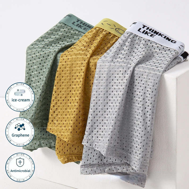 Ice Silk Mesh Underwear Men Boxers Comfortable Anti-bacterial Hollowed Out Breathable Men Summer Light Thin Section Boxer Shorts 250303