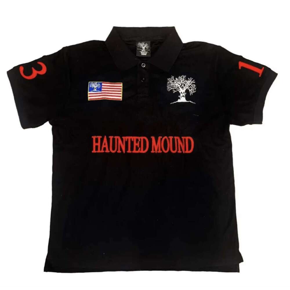 Embroidered with 13Polo collar, t-shirt in black, minimalist, trendy, personalized embroidered short sleeved shirt