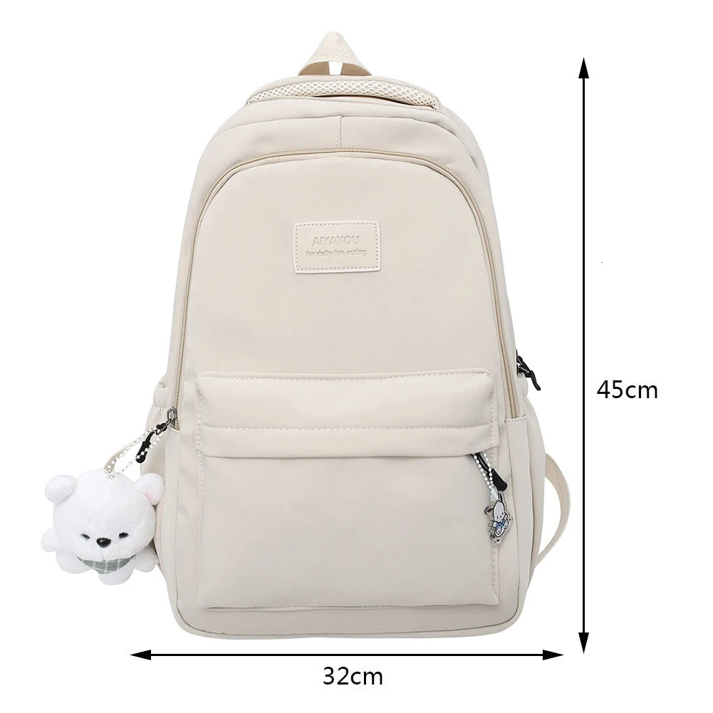 Ship from US Laptop Backpack Large Capacity College Student Rucksack with Cute Pendant Simple Adjustable Strap Fashion for Teenage Girls 250304FBB