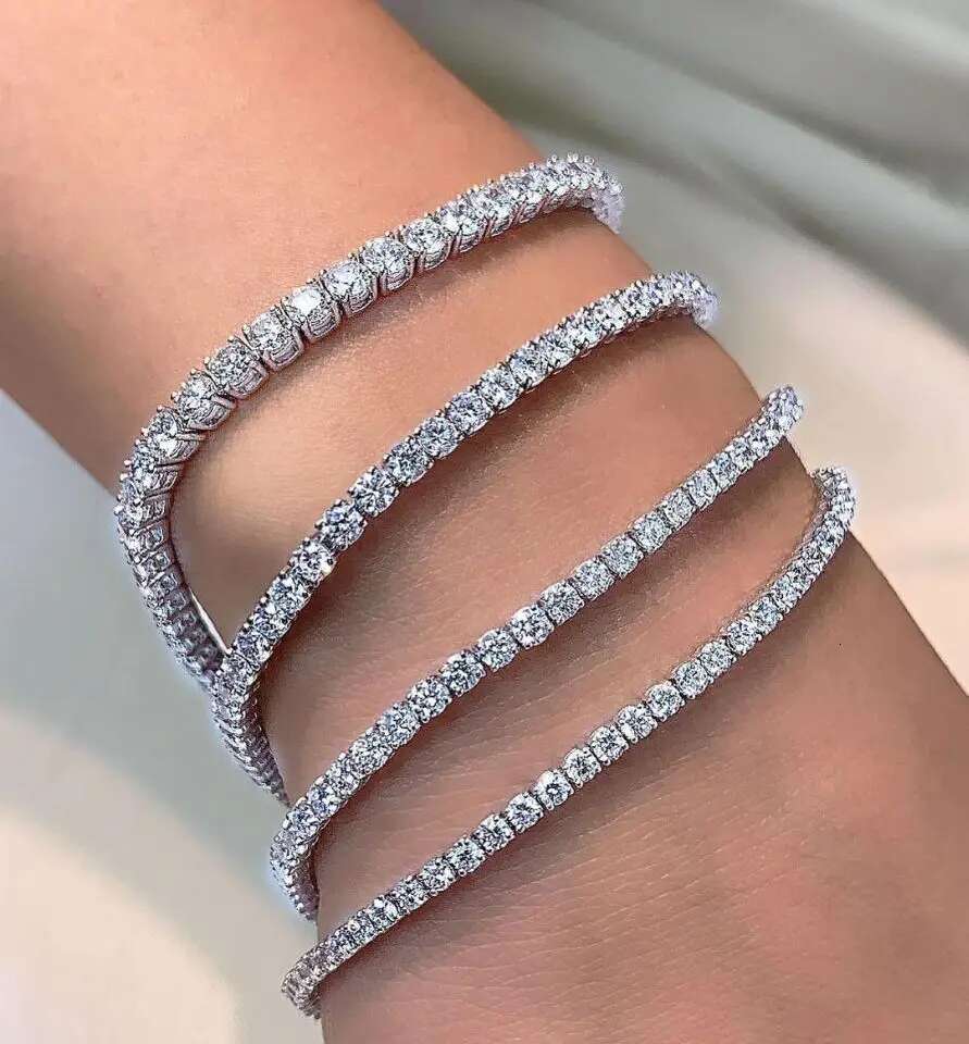 Real 3MM D VVS Moissanite Tennis Bracelet Passes Dia Sparkg Test Solid S Jewelry Wedding Women Gift