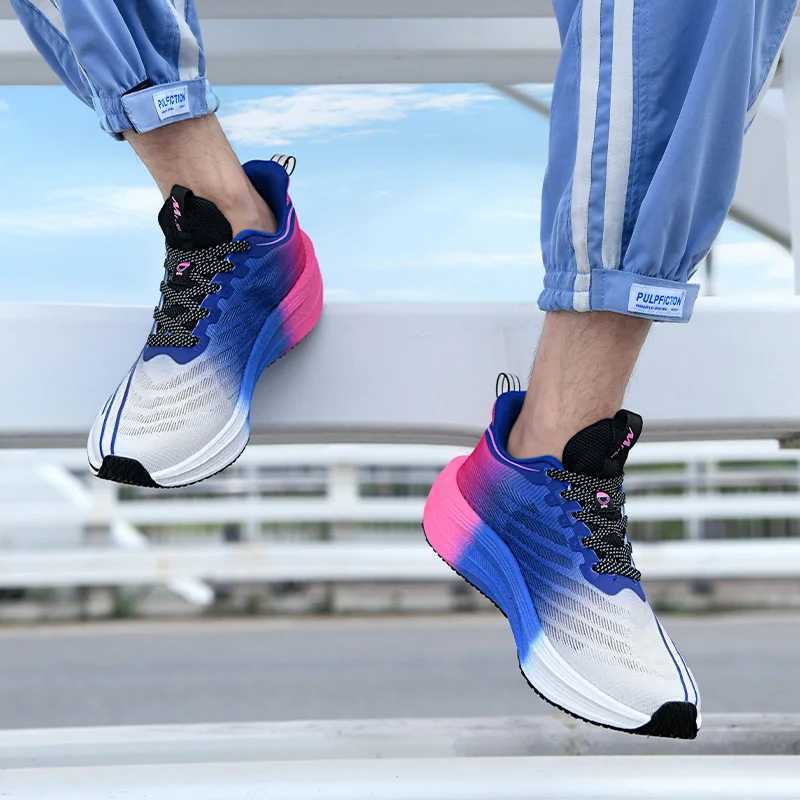 Mens Shoes Carbon Plate Cushioning Road Running Shoes Fashionable Printed Lace Up Tennis Shoes Non-slip Breathable Sports Shoes Z250304