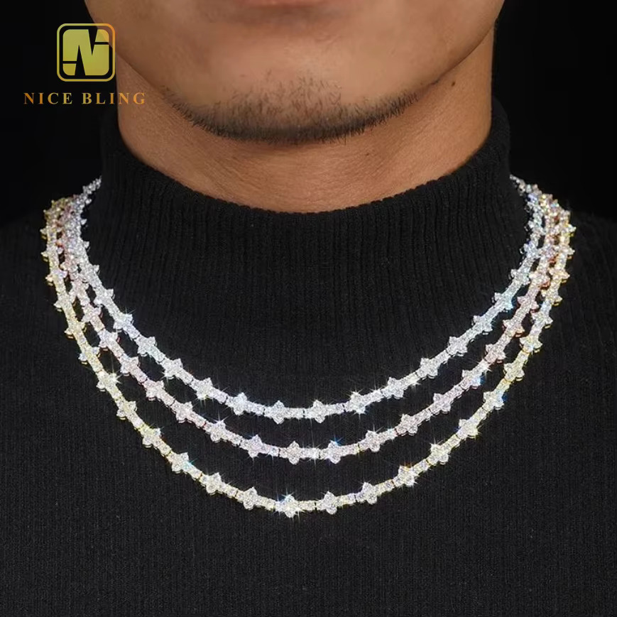 4mm Wholesale Price Sterg Sier Hip Hop Jewelry Necklace Iced Out VVS Moissanite Dia Cross Tennis Chain