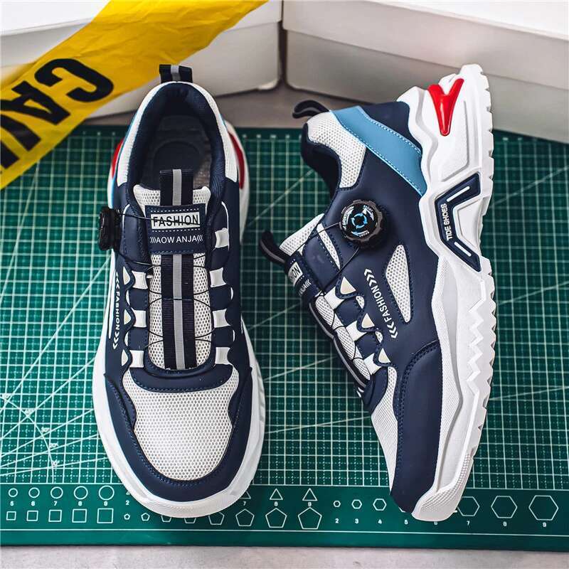 Men's Korean rotating buckle trendy casual sports four season soft soled non slip outdoor running shoes student sneakers