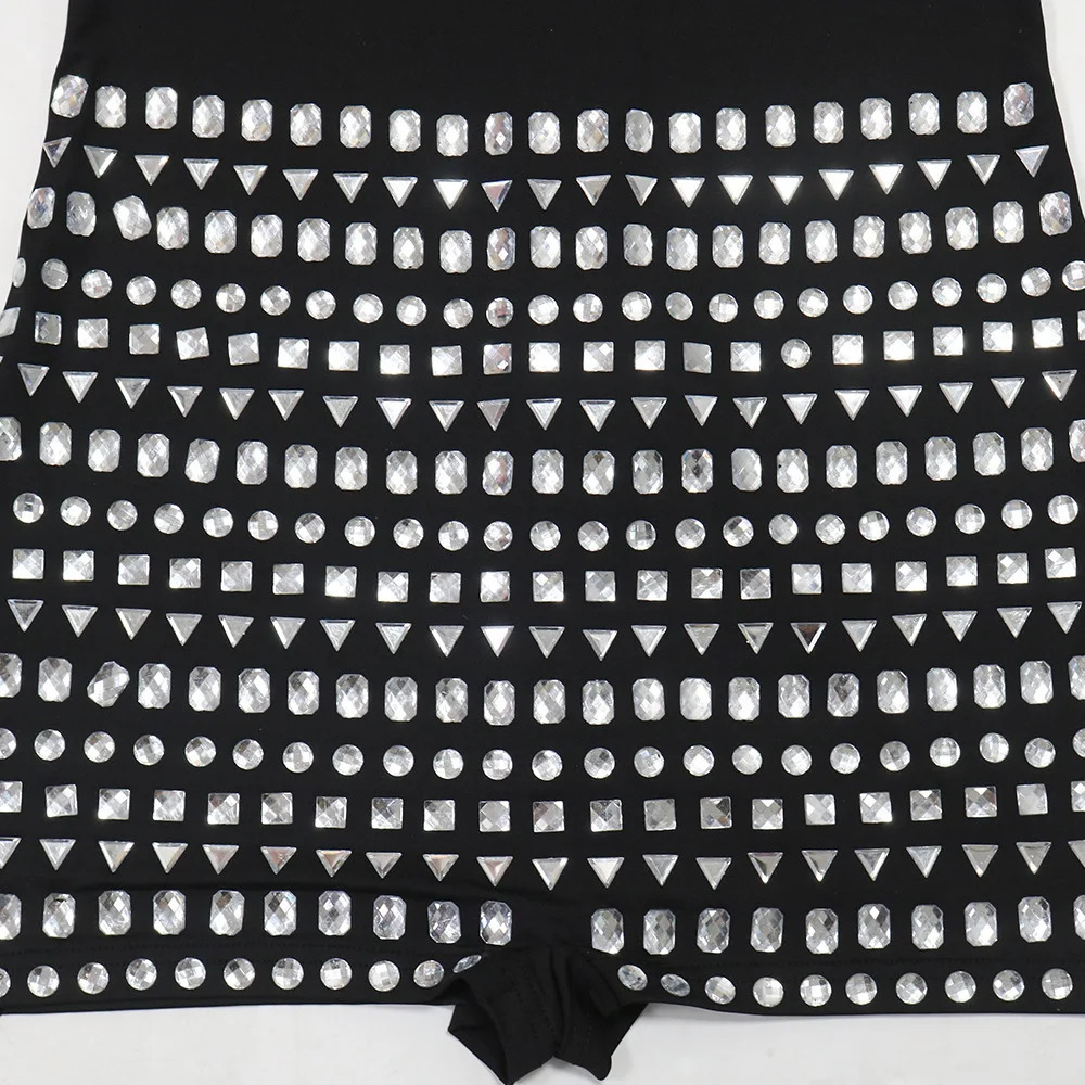 CM.YAYA Women Diamonds Rhinestones Long Sleeve Short Jumpsuits Summer Sexy Party Club One Piece Suit Rompers Playsuits 250303
