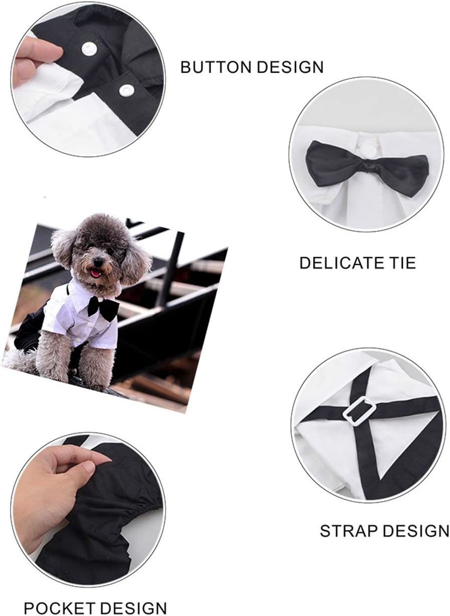 Stylish Dog Tuxedo Suit Prince Wedding Costume White Black Formal Tuxedo with Bowtie Puppy Clothes Dog Jumpsuit for Small Dogs