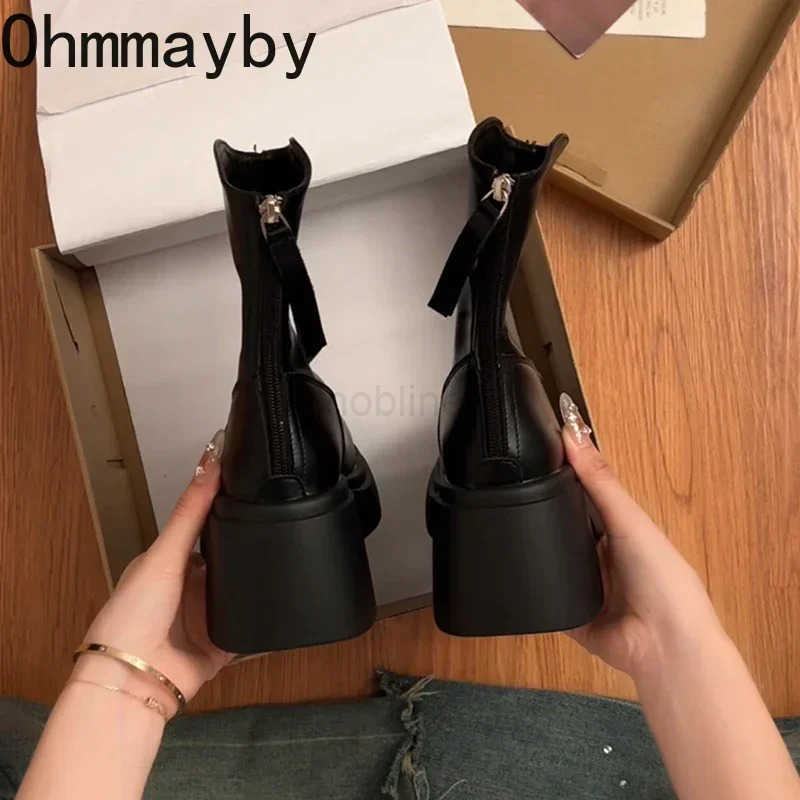 Chunky Wen Black Short Boots Fion Back Zippers Shoes Autumn Winter Square Heel Wens Ankle Booties Z250304