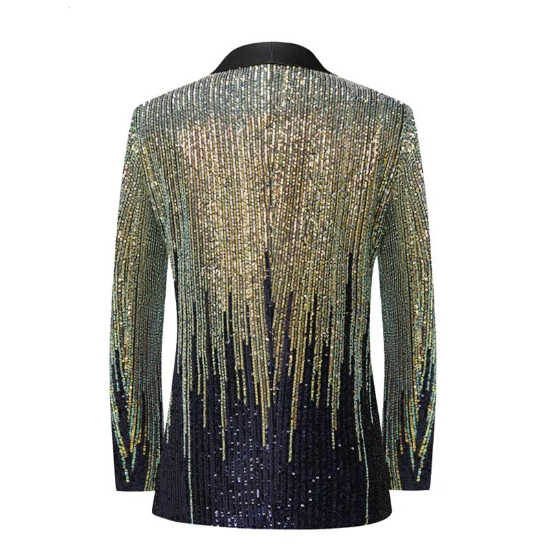 Blue and Gold Sequins Decoration Mens Blazer Wedding Party Dress Coats Fashion Stage Performance Jackets Asian Size M5XL 250304