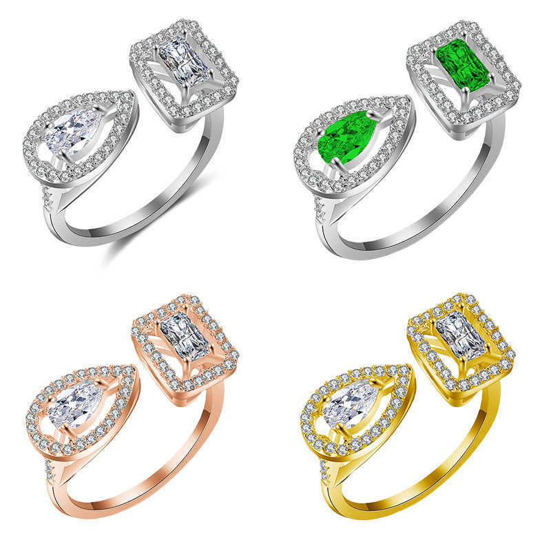 Couple Rings Adjustable fashion hot selling new multi-color square long zircon Earring Ring ring opening r5098 H25303