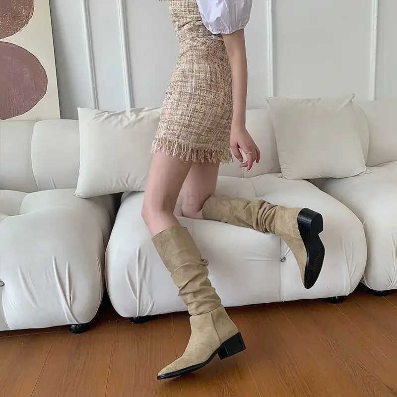 Knee High Shaft Shoes Wan Large Size Warm Long Boots for Wen Brown Fion 2024 Gyaru Quality Work Demi-season Spring Autumn Z250304