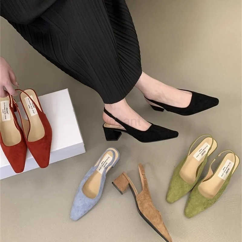 Low Sandals Wan Leather Shoes Lady 2024 Summer H Suit Fem Beige All-Mah Med Blue Low-heeled New Fi Girls C Z250304