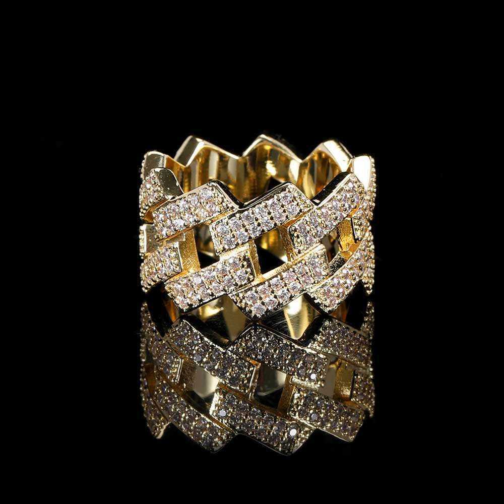 Couple Rings Hip hop 14mm diamond Cuban ring real gold plated double row zircon trendsetter hiphop mens ring H25303