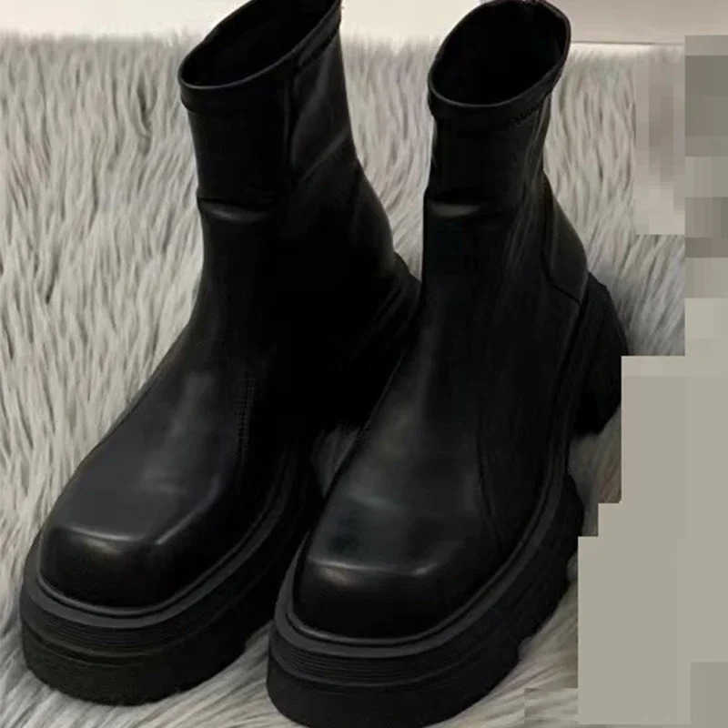 Ankle Mid H Boots Winter New Fion Platform Wen Zipper Shoes Goth Casual Motorcycle Boots Wen Thick Shoes Z250304