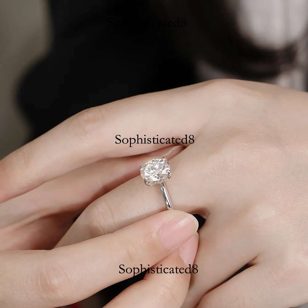 KNOBSPIN D VVS1 Oval Moissanite Rings 4 Prong Setting Classic Trendy Women Engagement Wedding Band GRA Certified Sliver Ring